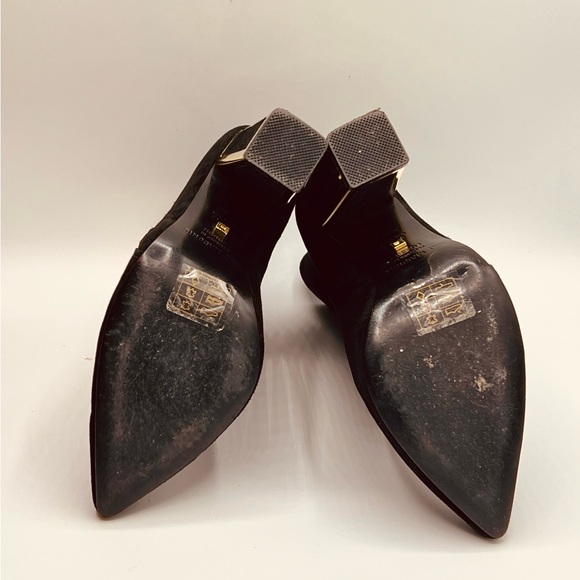 KAT MACONIE Black Suede Boots  With Funky Gold Accent On 4”Heels US6 EU37 - Picture 10 of 12